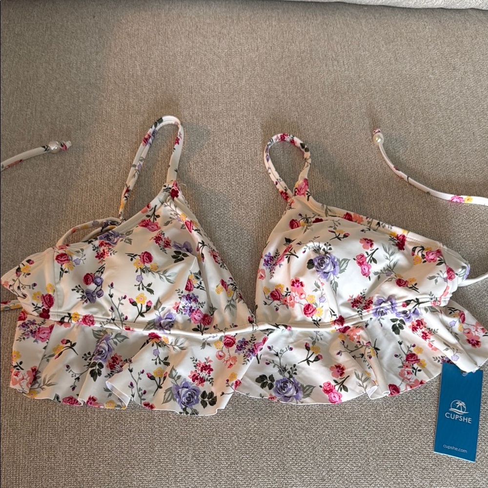 Cupshe Floral Bikini Top & Bottoms with Pink and Red Accents